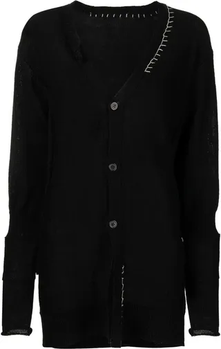 contrasting-stitch V-neck cardigan