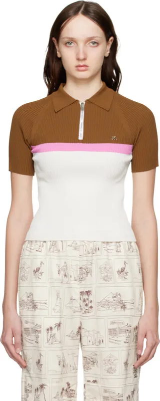 Kijun Brown Zip-Up Polo