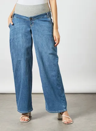 Wide Leg Maternity Jeans Light Blue