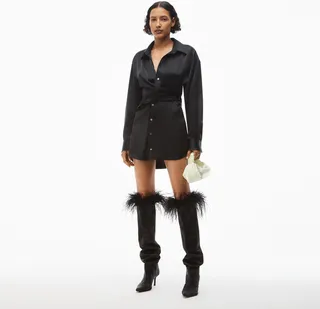 Alexander Wang Women's Draped Shirt Dress In Silk Charmeuse Black
