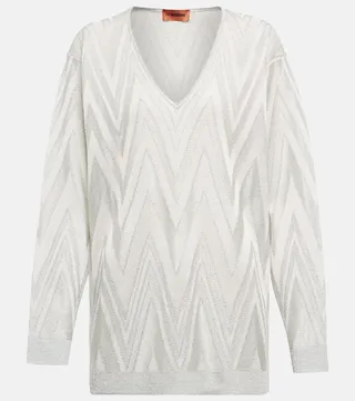 Metallic V-neck sweater