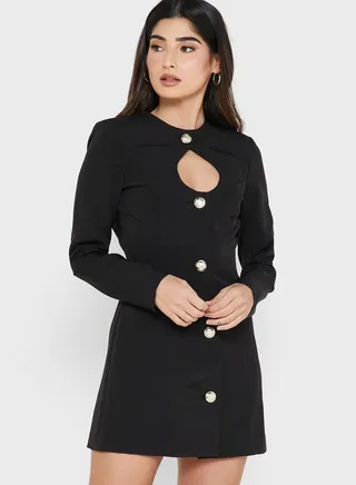 Cut Out Button Detail Blazer