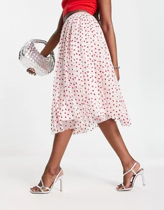 Lace & Beads exclusive tulle midi skirt in blush micro heart print