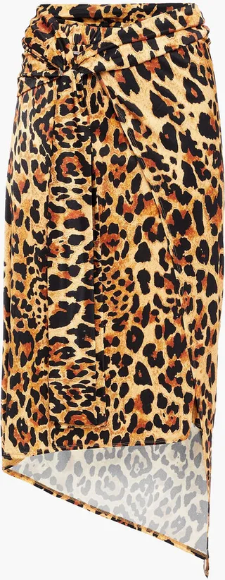 Wrap-effect leopard-print stretch-jersey midi skirt