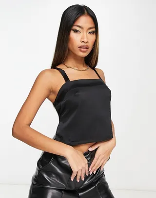 ASOS DESIGN square neck tie back cami in black