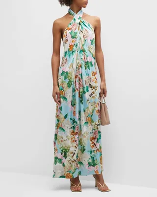 Marion Twisted Open-Back Halter Maxi Dress