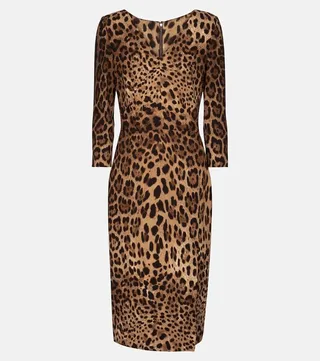 Leopard-print cady midi dress