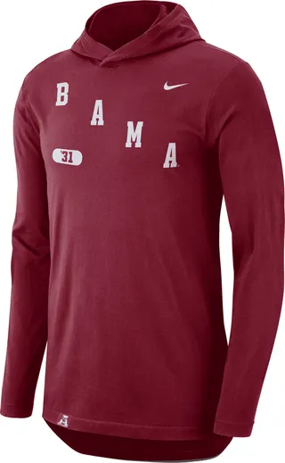 Alabama Nike Men's Dri-FIT College Hooded Long-Sleeve T-Shirt in Red