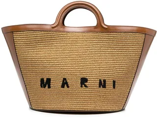 Logo-Embroidered Raffia Tote Bag