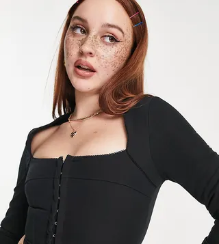 COLLUSION corset detail long sleeve top in black