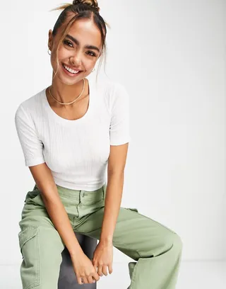 Brave Soul valerie ribbed t-shirt in white