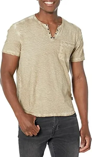 John Varvatos Men's Elgin SS Grommet Henley with Cold DYE