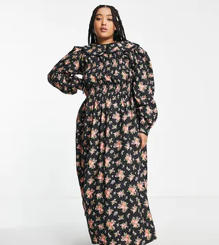 Reclaimed Vintage Plus collar smock maxi dress in floral print