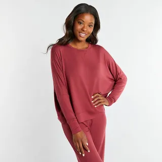 Journelle Womens Relaxed Fit Long Sleeve Round Sleep Sweatshirt - Red Small