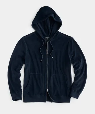 Full-Zip Terry Hoodie in Classic Navy