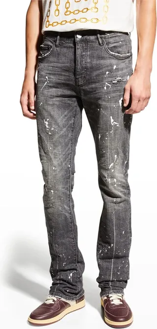 Men's Straight-Leg Jeans with Paint Splatter