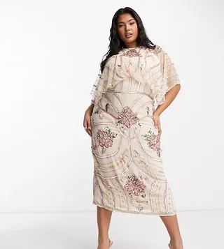 ASOS DESIGN Curve blouson midi dress with art nouveau embellishment