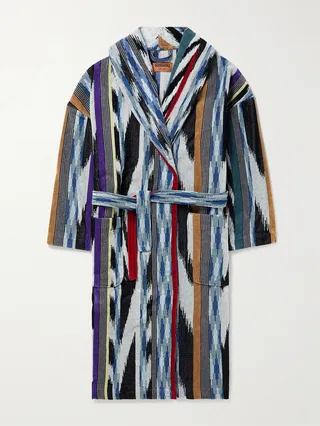 Cotton-Terry Jacquard Hooded Robe