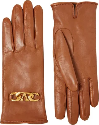 V Logo Chain smooth leather gloves