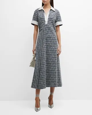 Abstract Striped Midi Polo Shirtdress