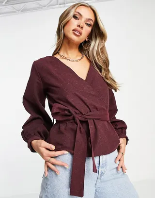Trendyol wrap top in rust red