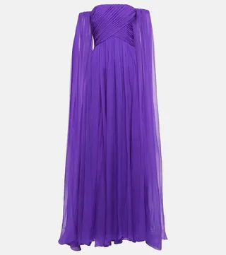 Off-shoulder silk chiffon gown