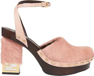 Pony hair high-heeled clogs