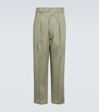 Pleated wide-leg cotton pants