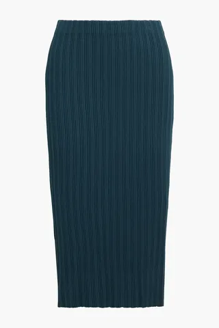 Ribbed-knit midi skirt