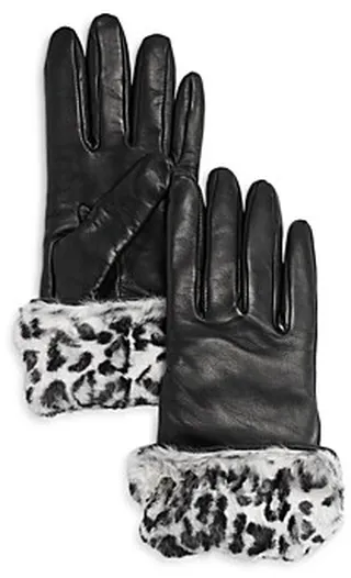 Bloomingdale's Fancy Leather & Faux Fur Gloves