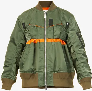 acai Womens Khaki Contrast-panel Boxy-fit hell Bomber Jacket