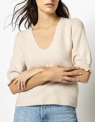 Elbow Sleeve V Neck Sweater in Oatmeal