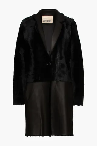 Paneled shearling and leather coat