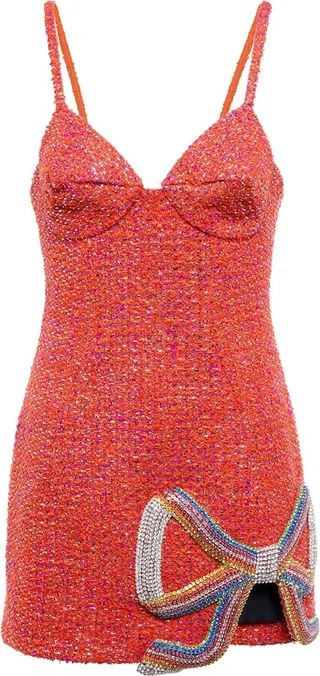 Embellished wool-blend tweed minidress