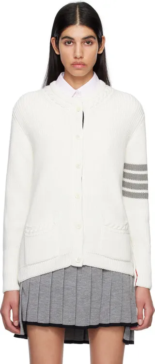 Thom Browne White 4-Bar Cardigan