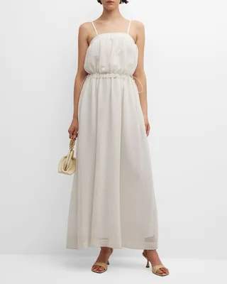 Sleeveless Drawcord Mesh Maxi Dress