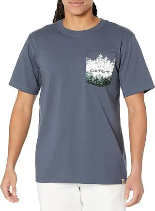 Carhartt Relaxed Fit Heavyweight Short Sleeve Outdoors Graphic T-Shirt (Bluestone) Men's Clothing