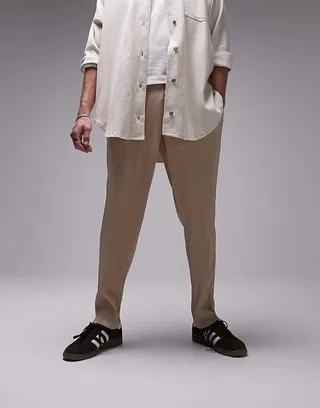 Topman tapered plisse sweatpants in stone