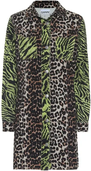 Leopard-print denim shirt dress