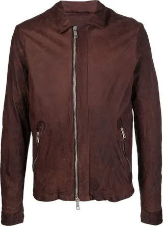 Crease-Effect Leather Jacket
