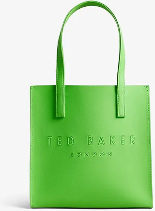 Womens Green Icon Small Crosshatch Faux-leather Shopper