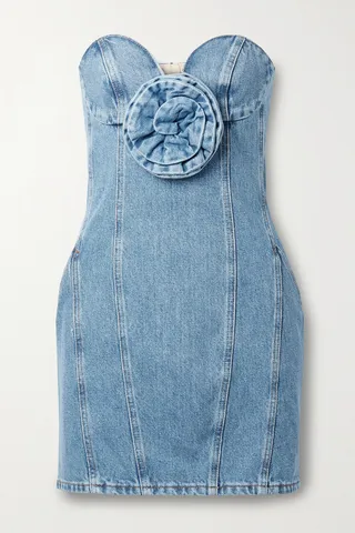 Magda Butrym - Strapless Embellished Denim Mini Dress - Blue