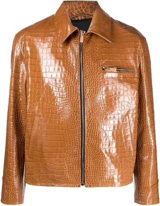 Embossed Crocodile-Effect Leather Jacket