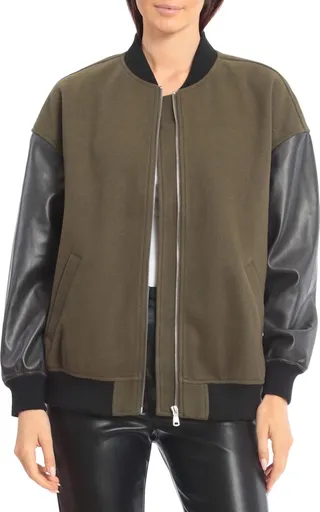 Varsity Mixed Media Bomber Jacket