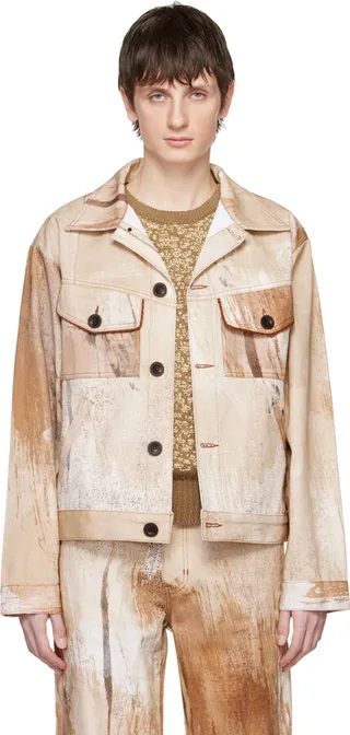Andersson Bell Beige Pattern Denim Jacket