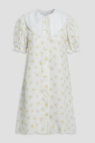 Marie lace-trimmed printed linen mini dress