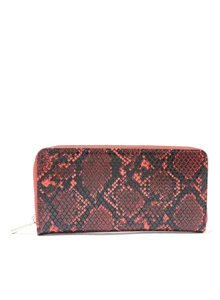 Snakeskin Print Zip-Around Wallet Red