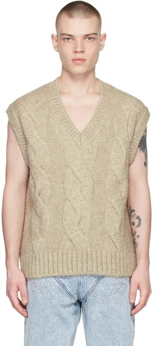 We11done Beige Brushed Cable Knit Vest
