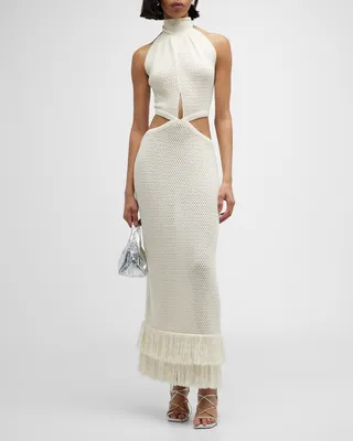 Dramatic Irony Knit Maxi Dress with Fringe Trim