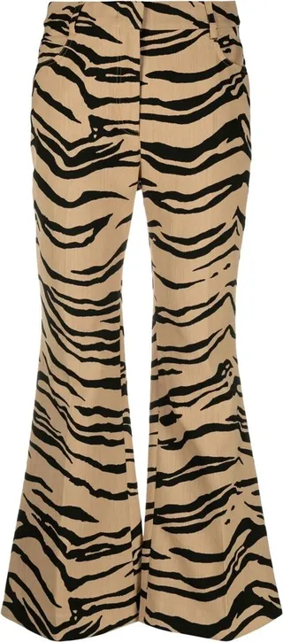 Tiger-Jacquard Cropped Flared Trousers